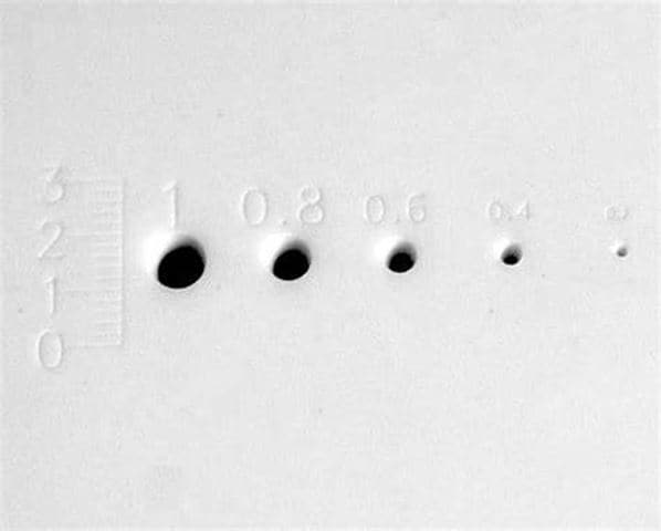 Example of different bores from laser drilling