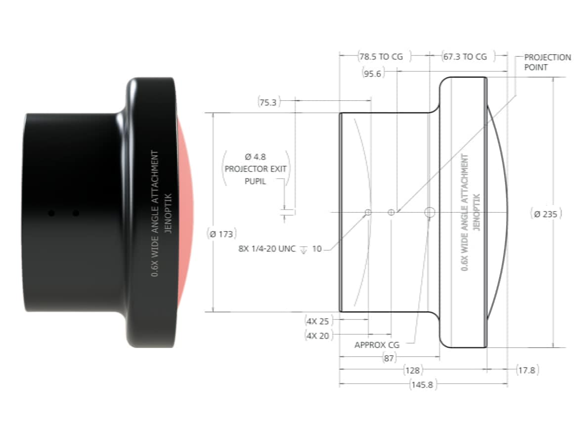 Projection lens adapter: technical drawing 프로젝션 렌즈 어댑터 : 기술 도면