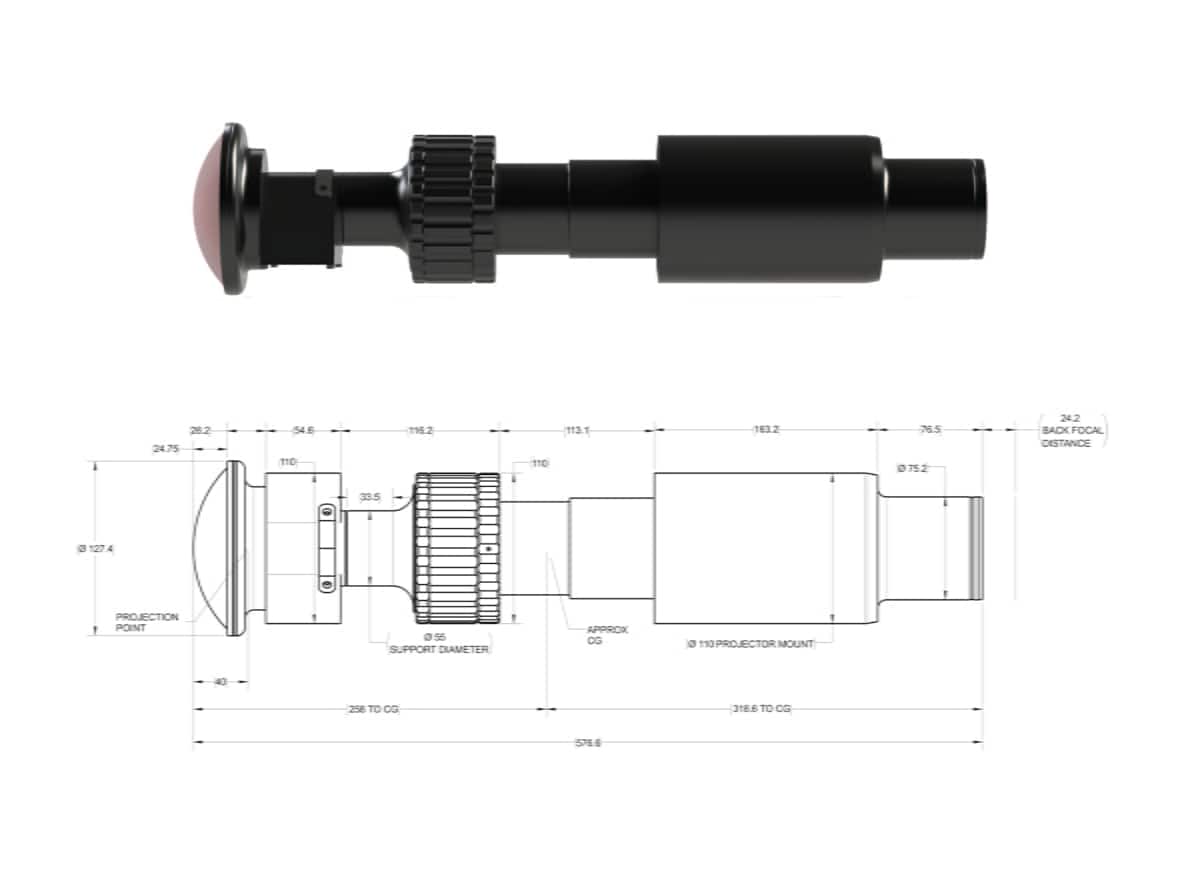 Technical drawing of JL4K-1 projection lens for entertainment JL4K-1 투영 렌즈 기술 도면