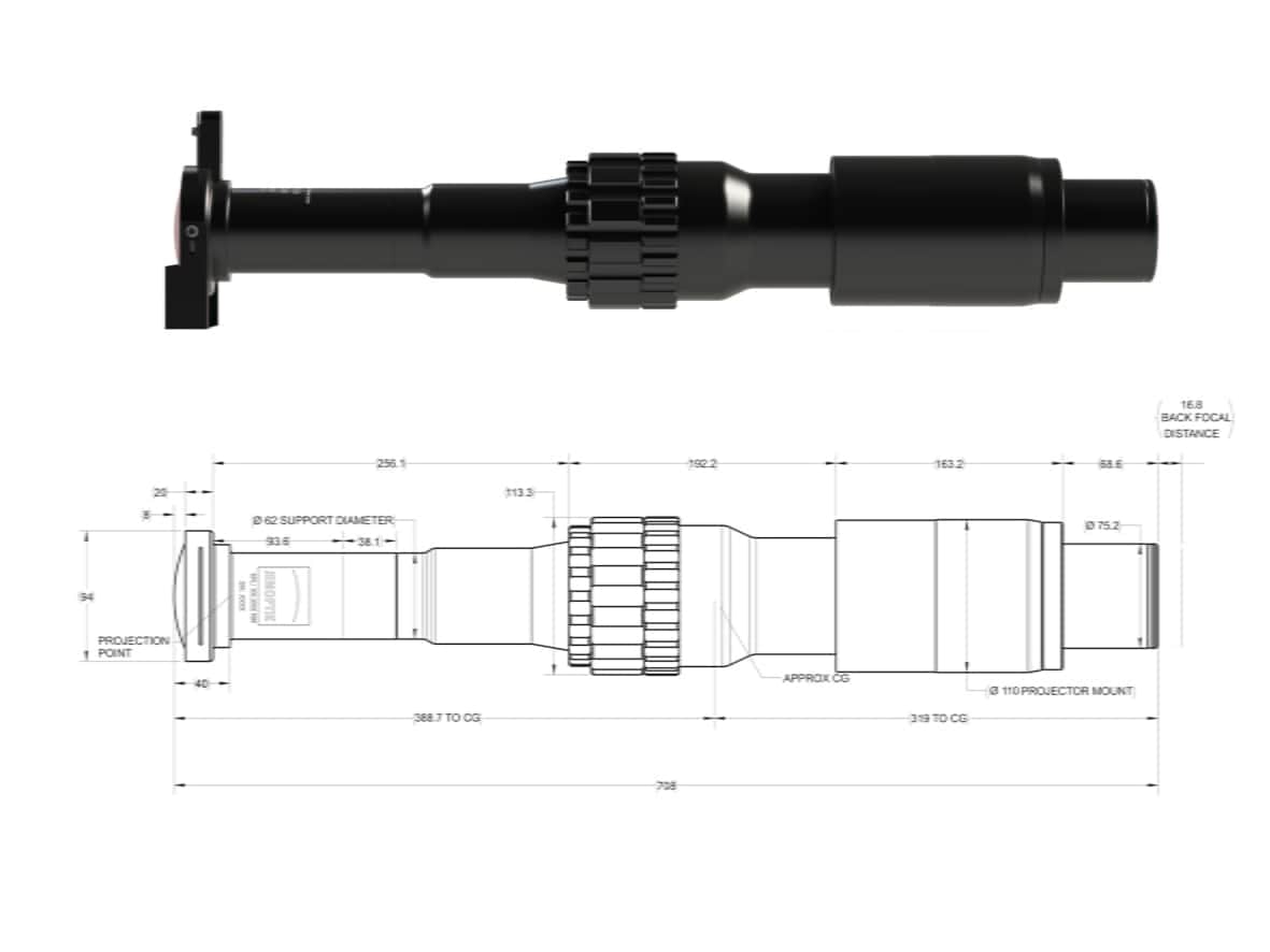 Technical drawing of projection lens JL4K-2 comparison 투사 렌즈 기술 도면 JL4K-2